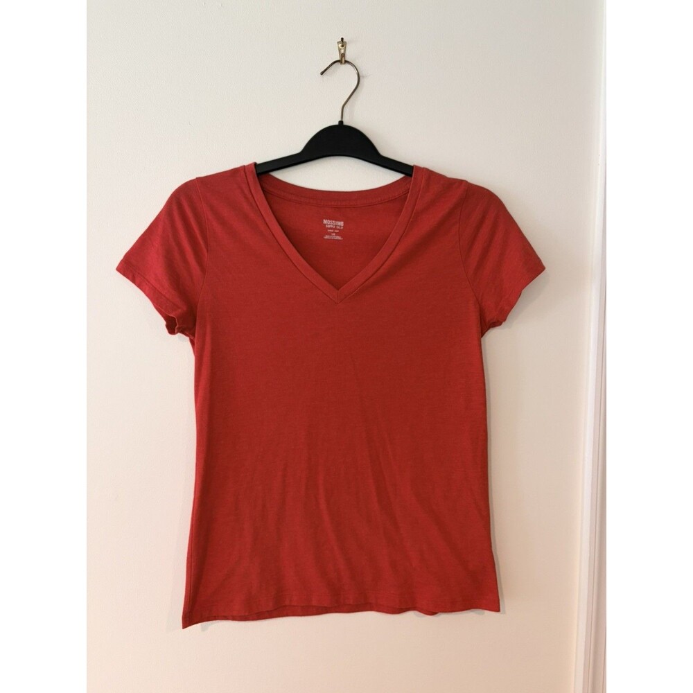 New Mossimo Supply Co Womens V-Neck Short Sleeve Red Tee Shirt Size L